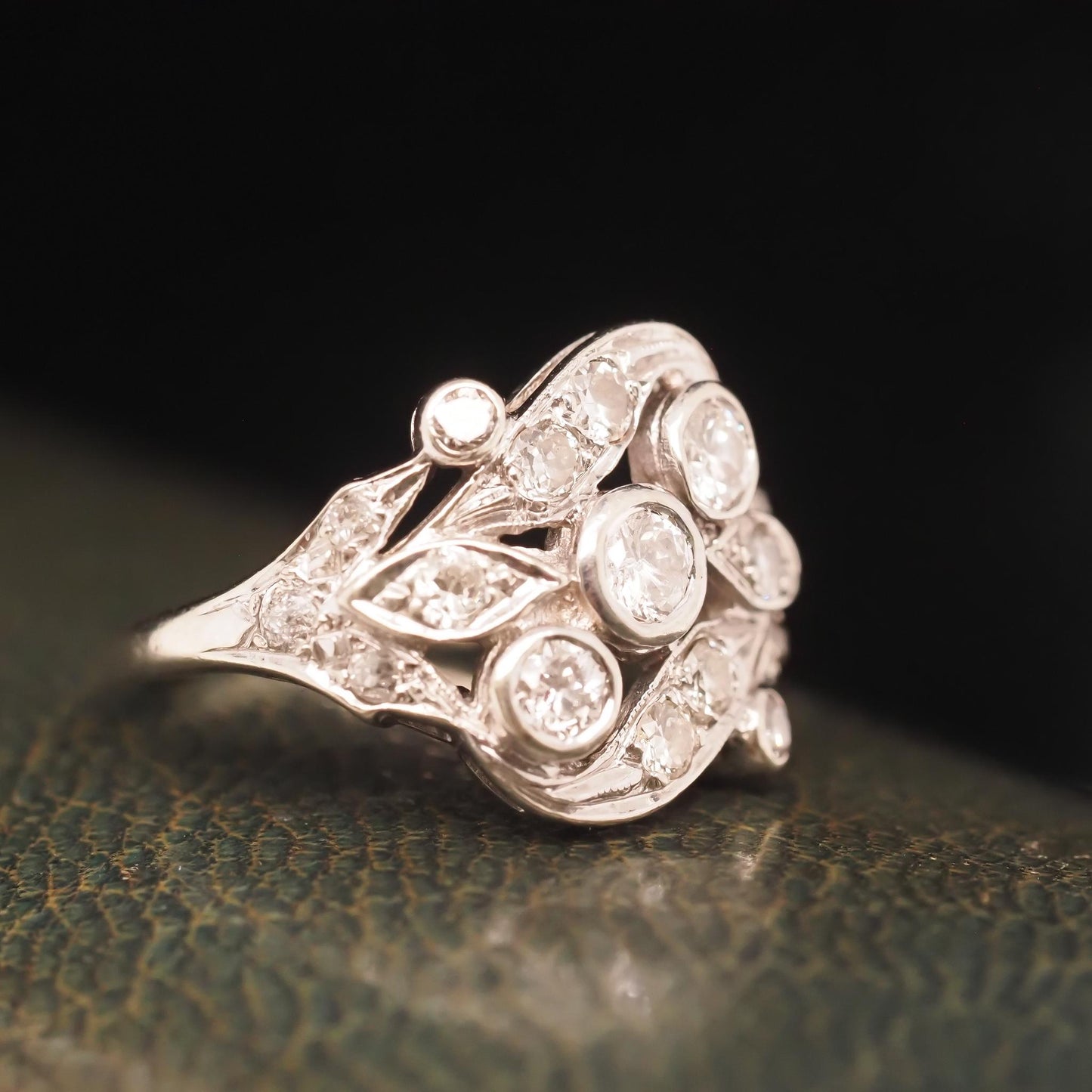 14K White Gold 1940s Old European Diamond Swirl Ring - VHK#734
