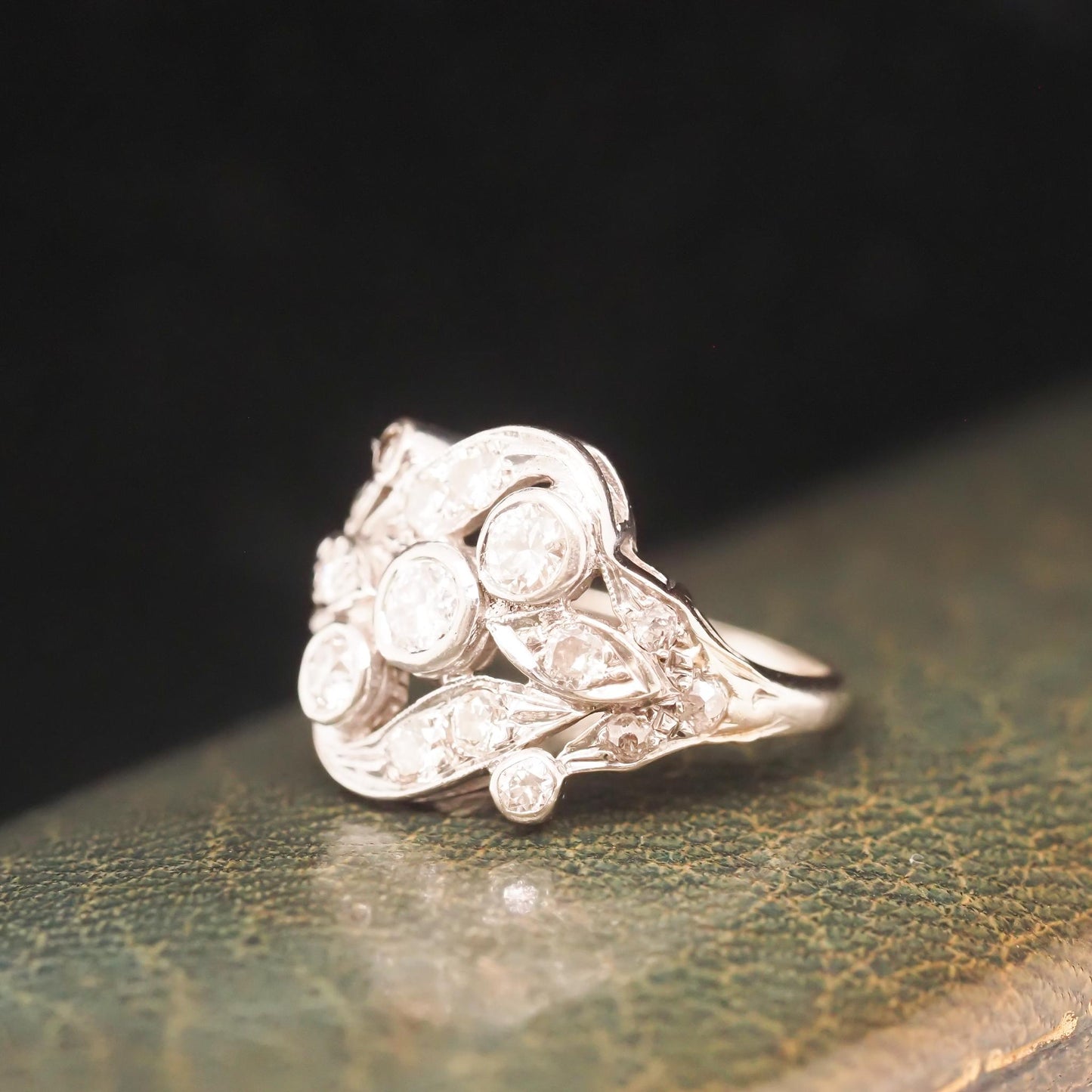 14K White Gold 1940s Old European Diamond Swirl Ring - VHK#734
