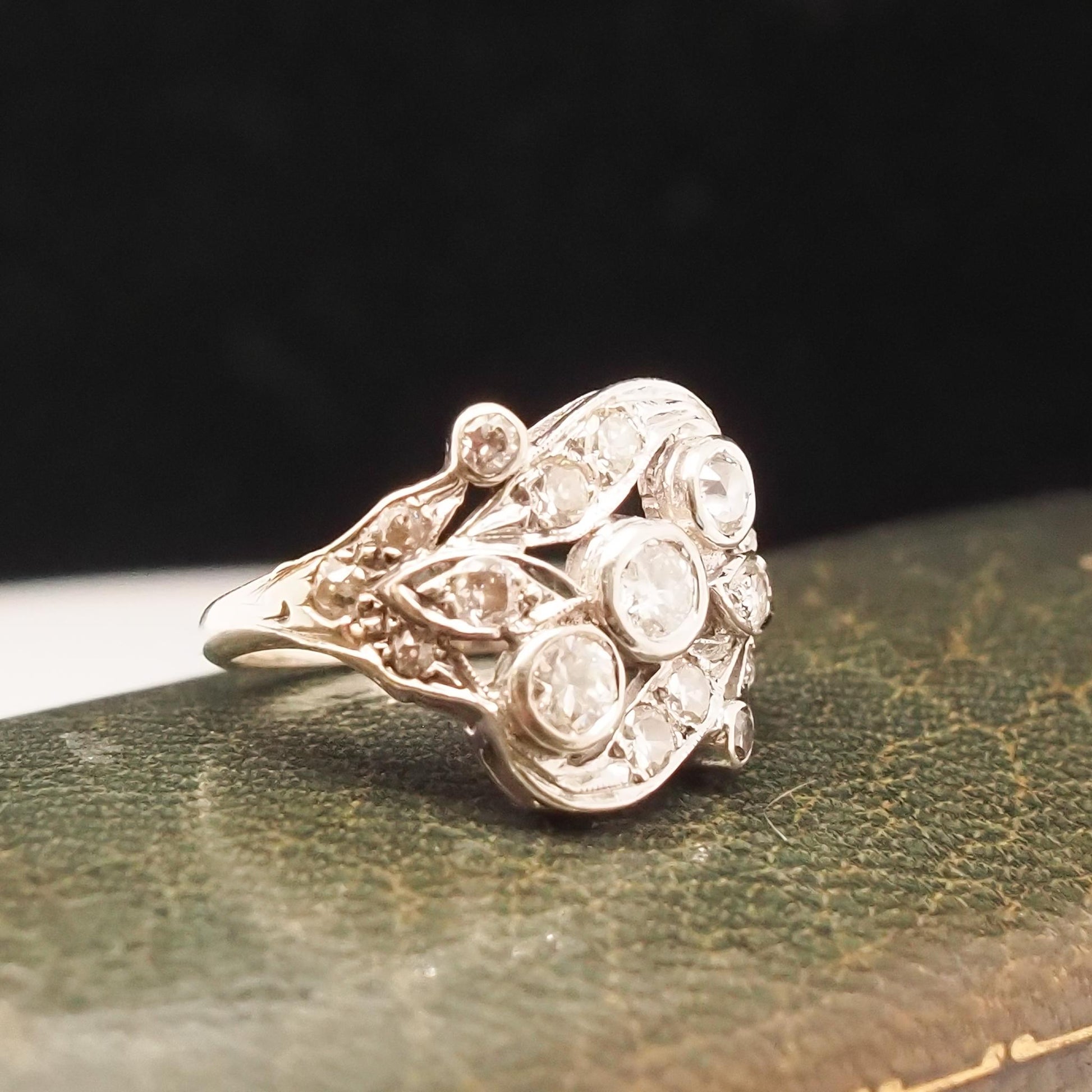 14K White Gold 1940s Old European Diamond Swirl Ring - VHK#734