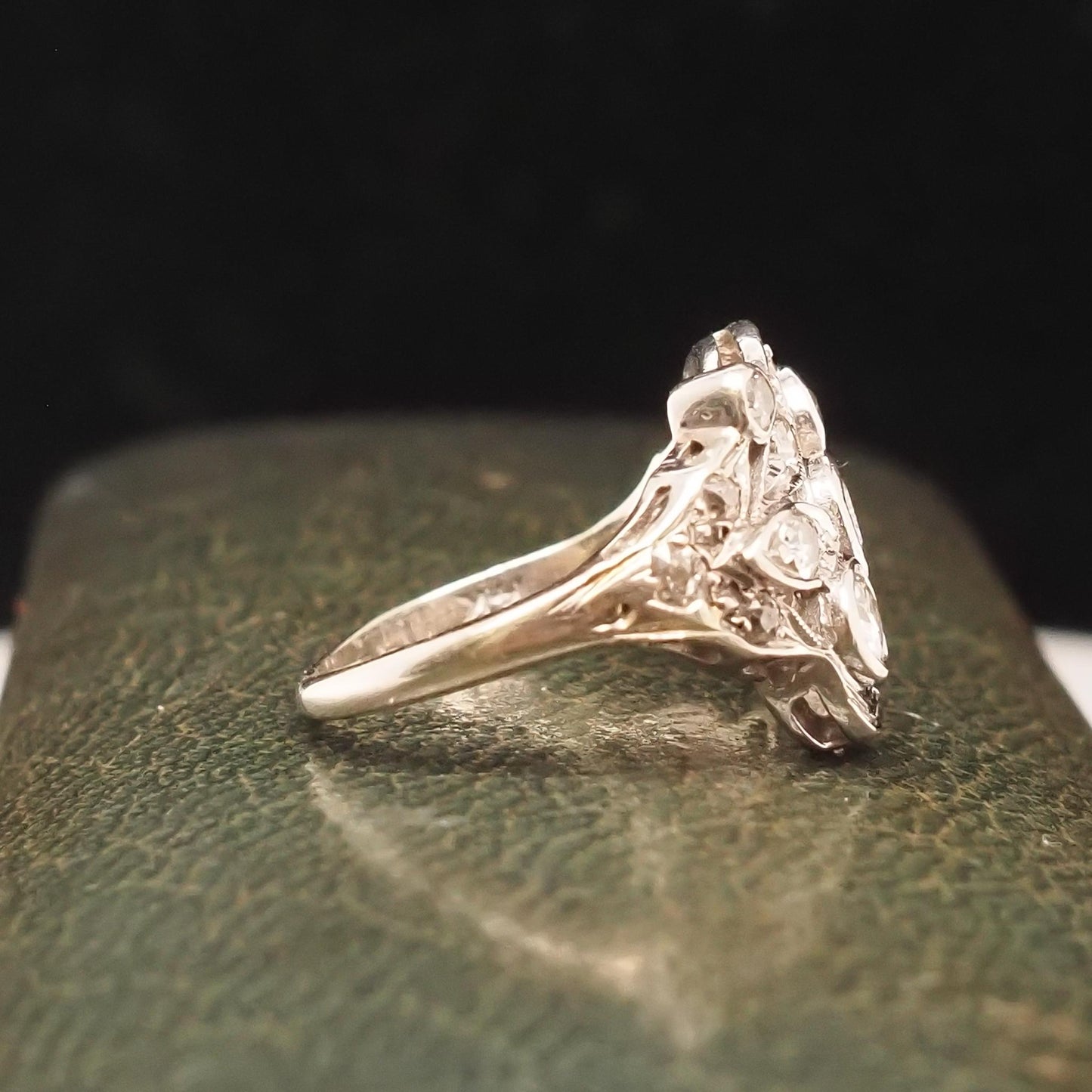 14K White Gold 1940s Old European Diamond Swirl Ring - VHK#734