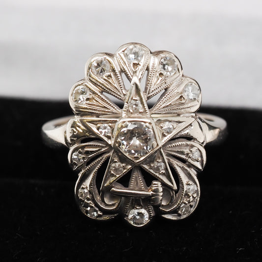 Vintage 14K White Gold 1950s Cocktail Diamond Ring