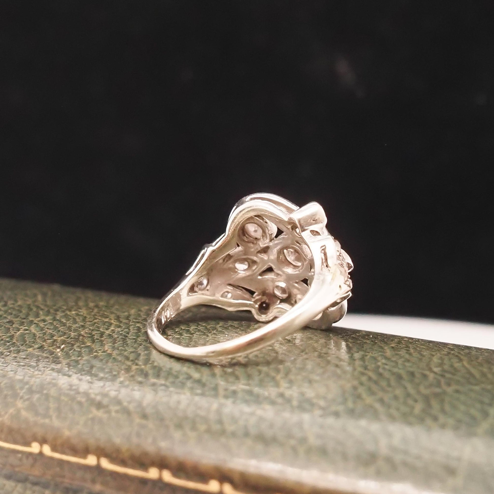 14K White Gold 1940s Old European Diamond Swirl Ring - VHK#734