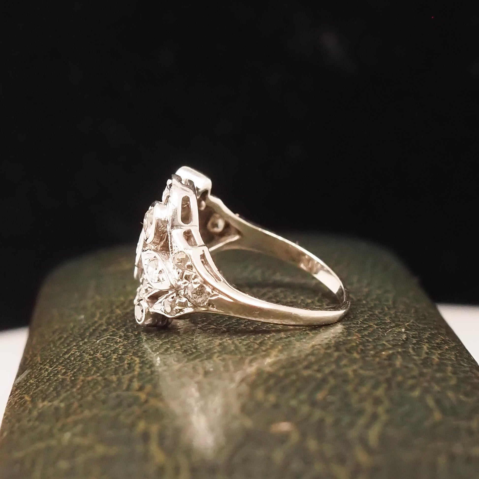 14K White Gold 1940s Old European Diamond Swirl Ring - VHK#734
