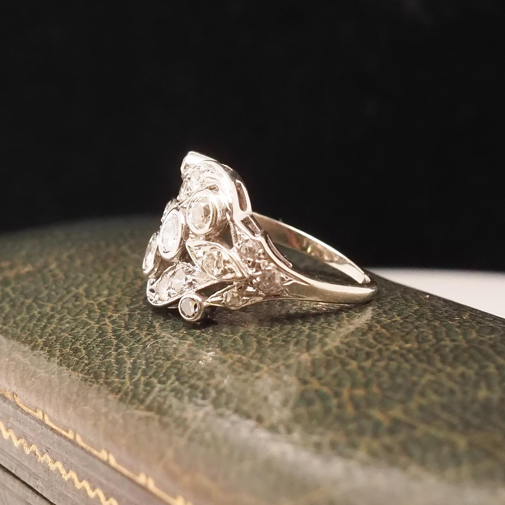 14K White Gold 1940s Old European Diamond Swirl Ring - VHK#734