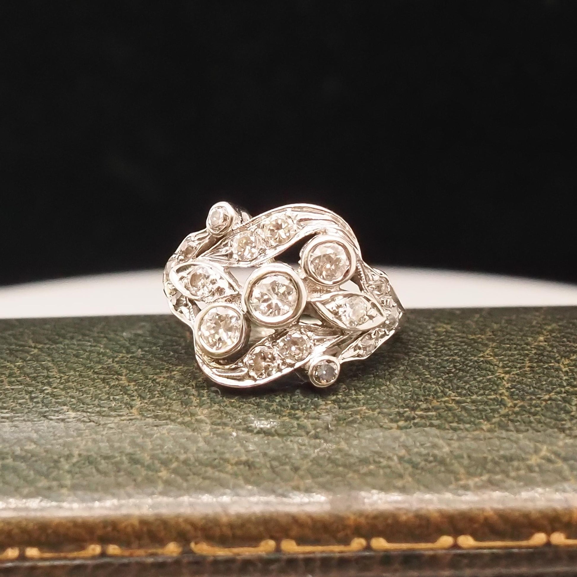 14K White Gold 1940s Old European Diamond Swirl Ring - VHK#734