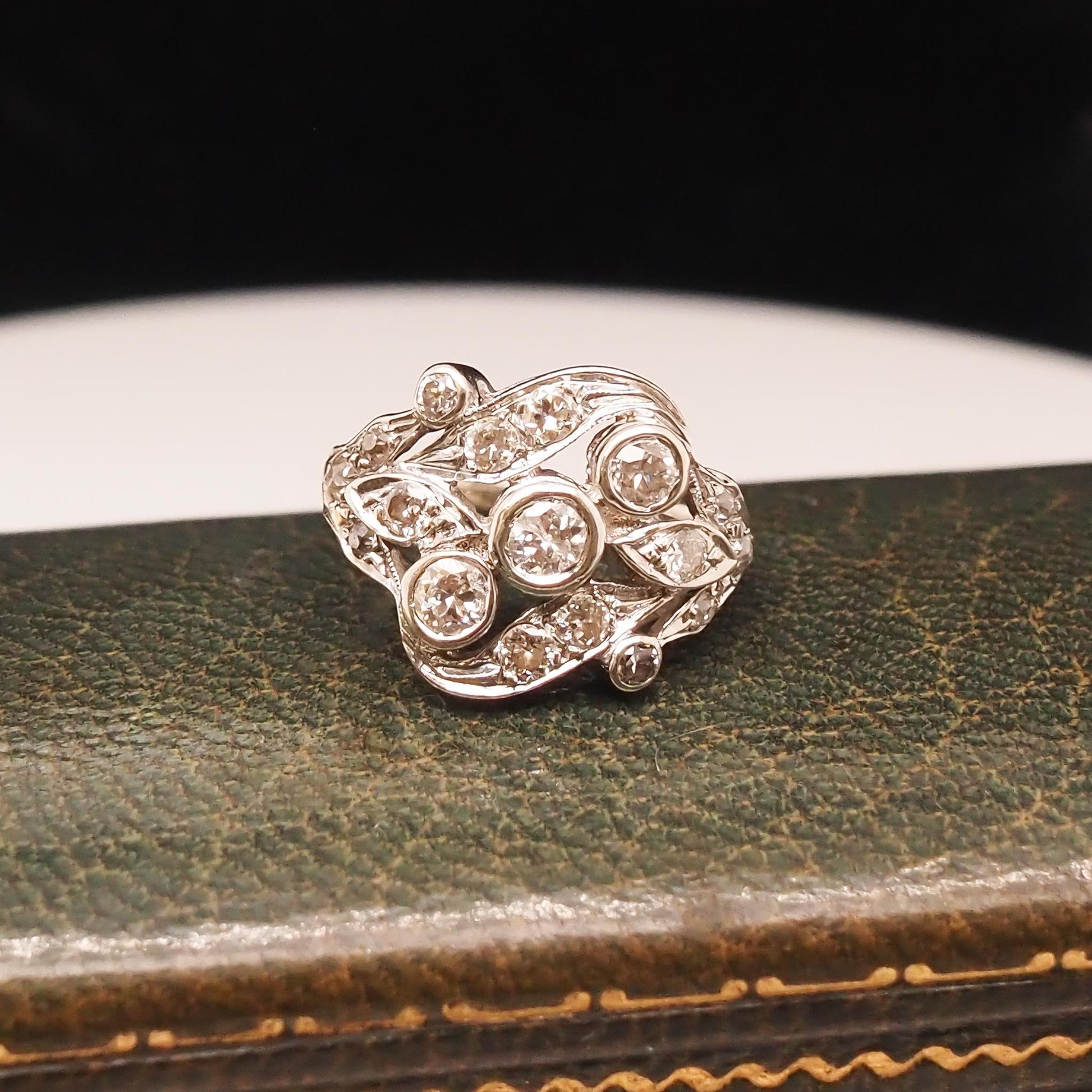 14K White Gold 1940s Old European Diamond Swirl Ring - VHK#734