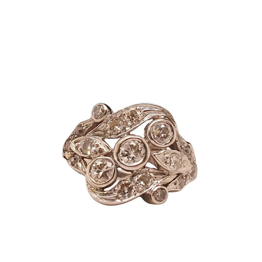 14K White Gold 1940s Old European Diamond Swirl Ring - VHK#734