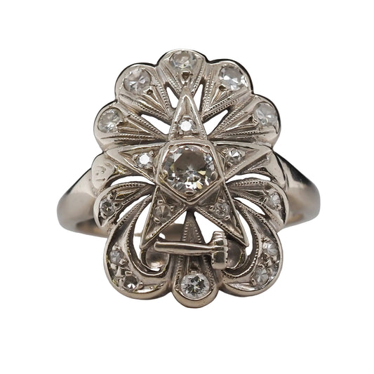 Vintage 14K White Gold 1950s Cocktail Diamond Ring