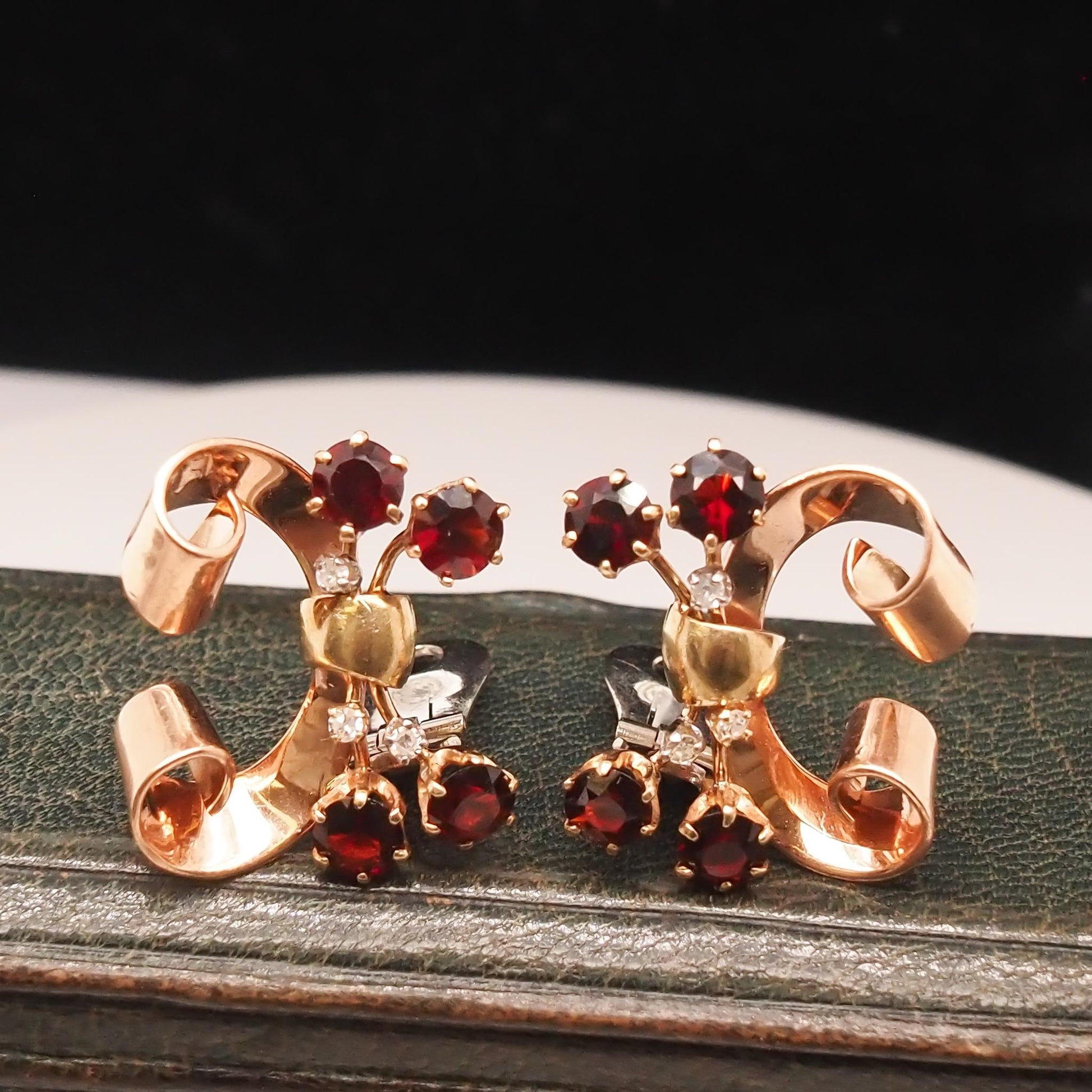 Retro 1960s Tri Tone Gold Diamond and Citrine Earrings - VHK#735