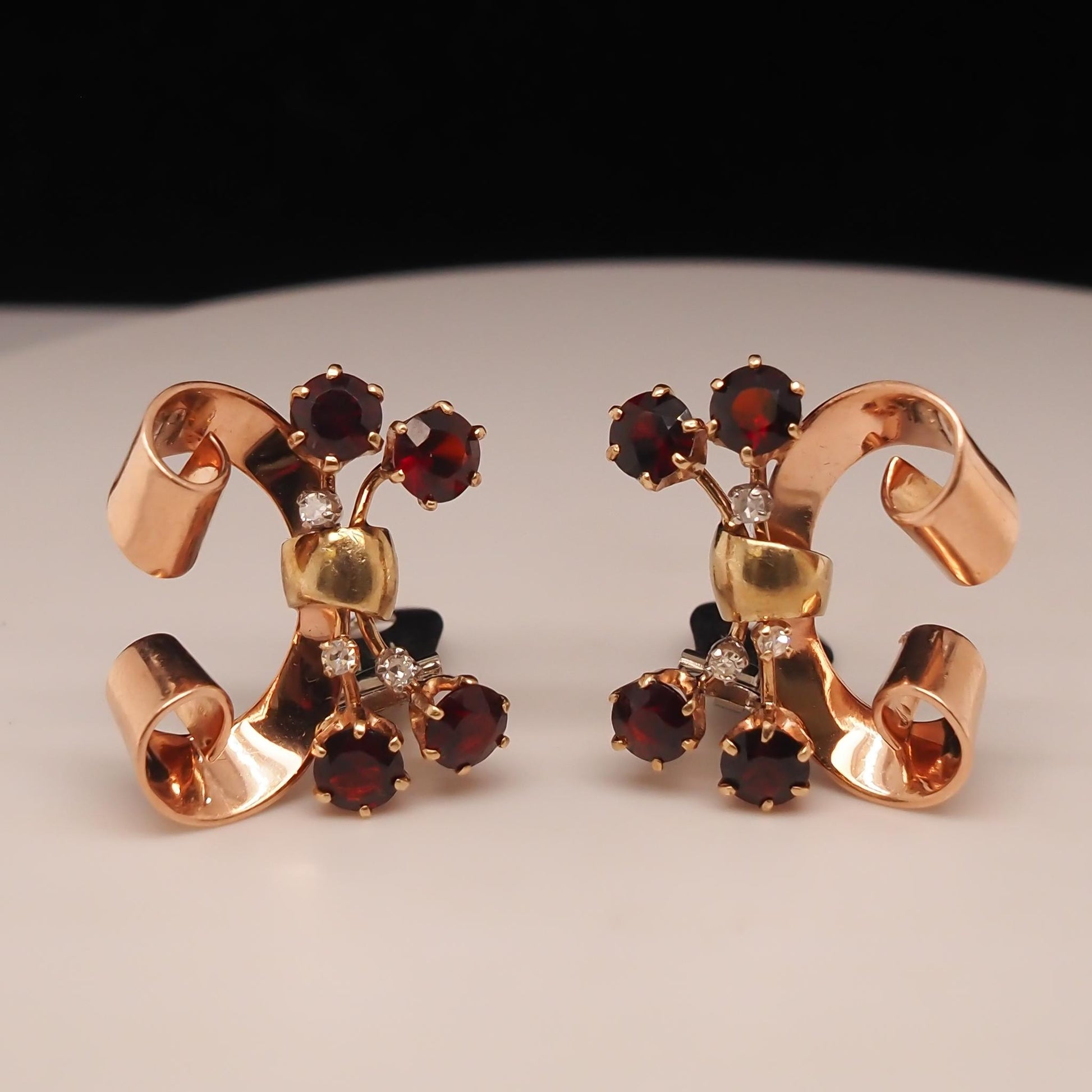Retro 1960s Tri Tone Gold Diamond and Citrine Earrings - VHK#735