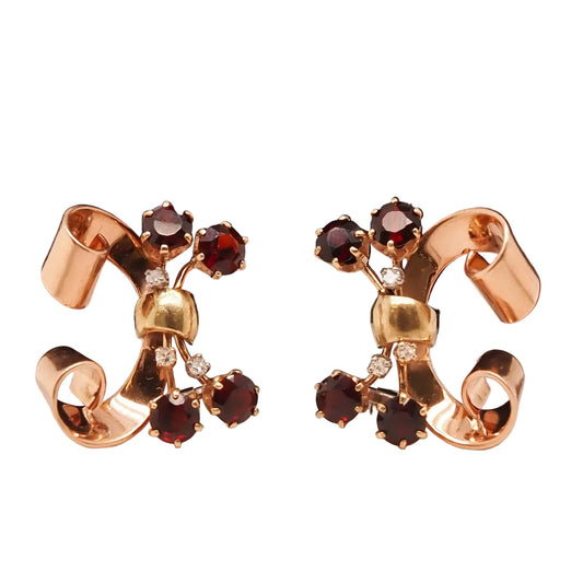 Retro 1960s Tri Tone Gold Diamond and Citrine Earrings - VHK#735