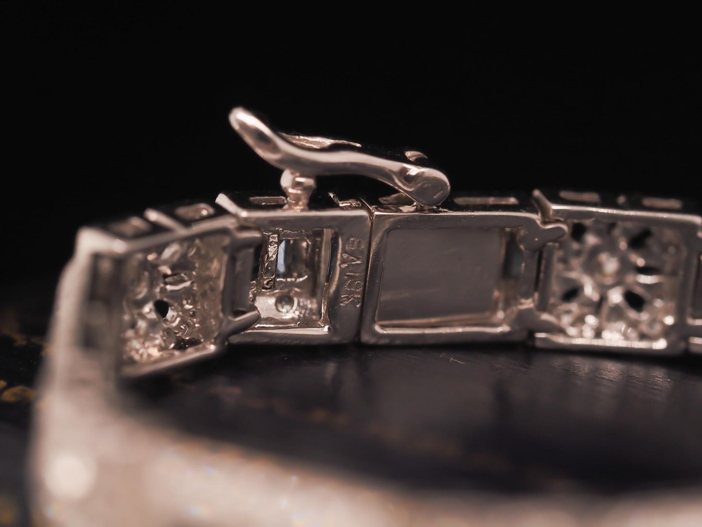 Vintage 18K White Gold Diamond and Sapphire Bracelet - VHK#741a