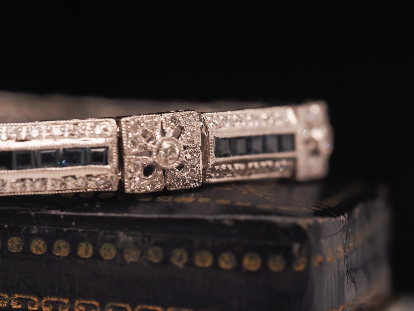 Vintage 18K White Gold Diamond and Sapphire Bracelet - VHK#741a