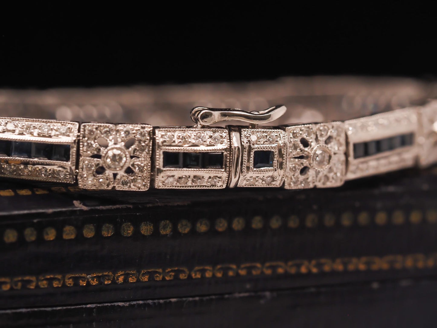 Vintage 18K White Gold Diamond and Sapphire Bracelet - VHK#741a