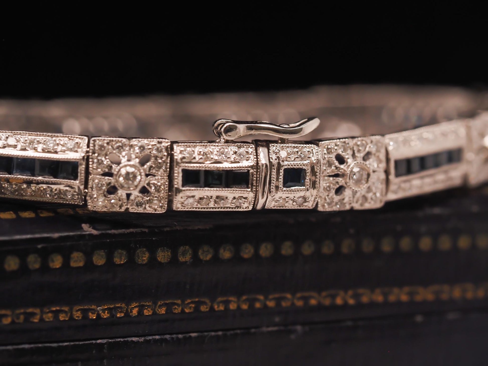Vintage 18K White Gold Diamond and Sapphire Bracelet - VHK#741a