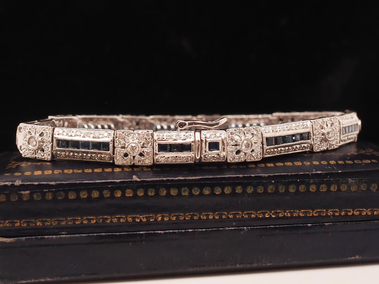 Vintage 18K White Gold Diamond and Sapphire Bracelet - VHK#741a