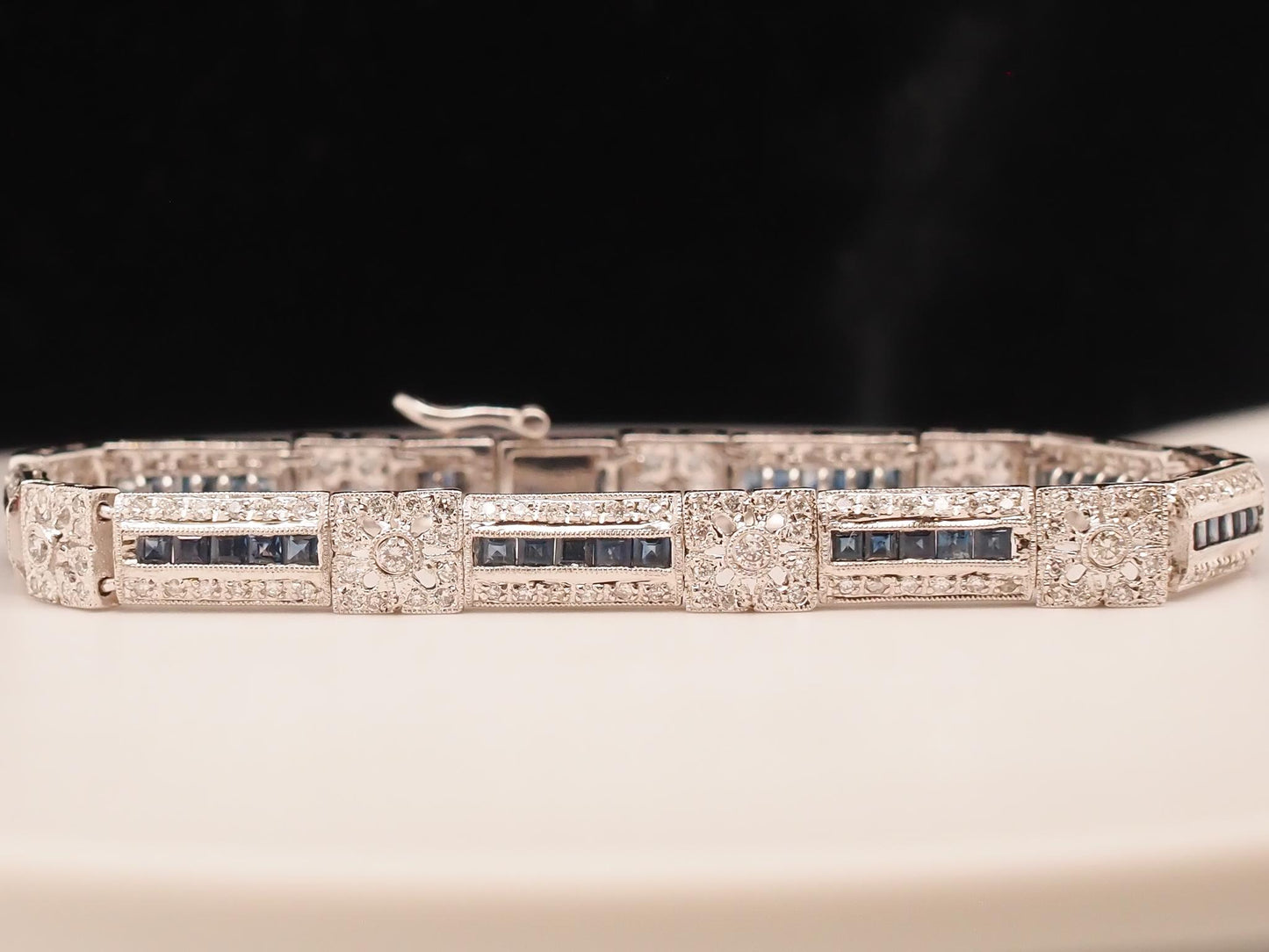 Vintage 18K White Gold Diamond and Sapphire Bracelet - VHK#741a