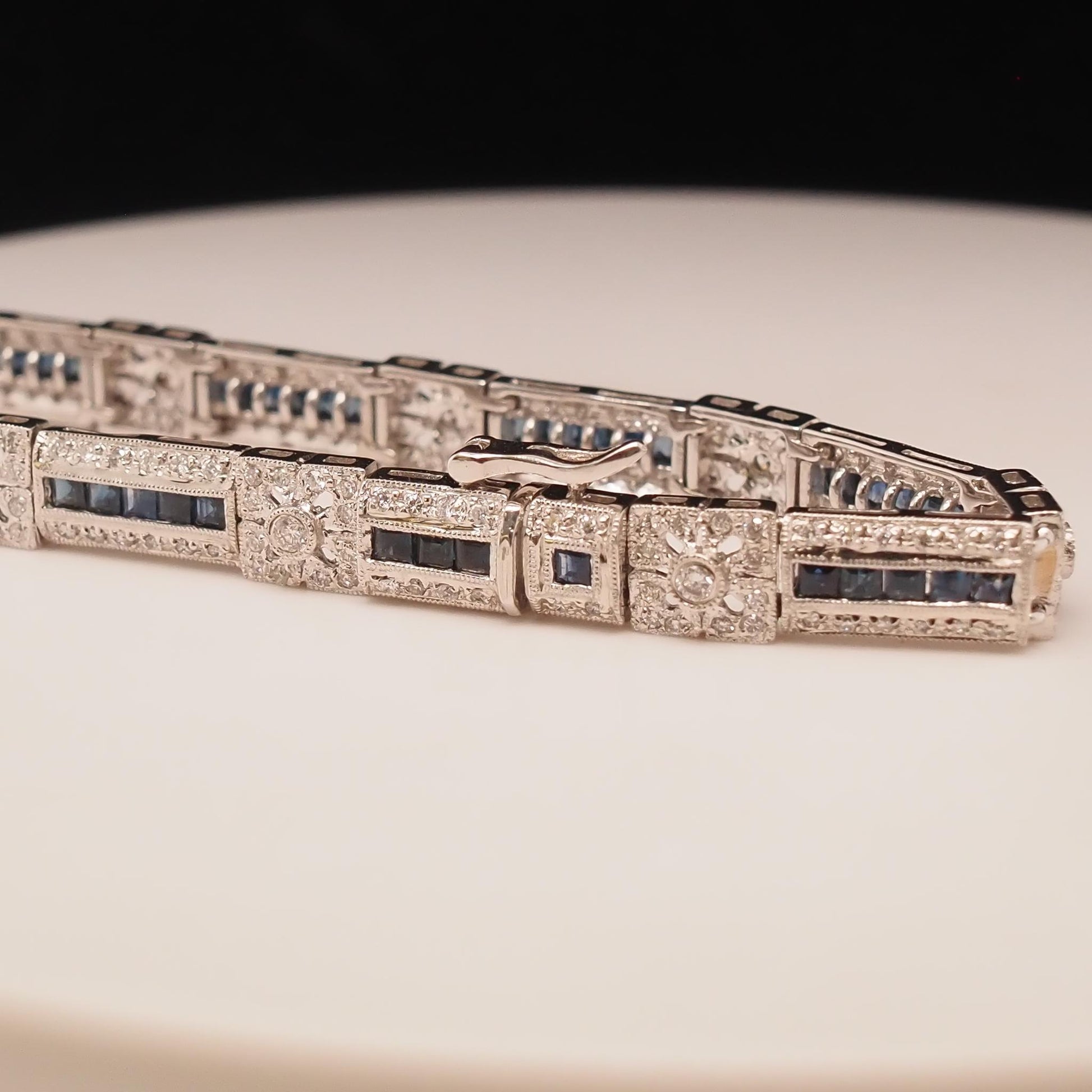 Vintage 18K White Gold Diamond and Sapphire Bracelet - VHK#741a