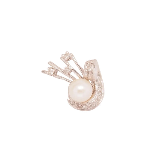 Vintage 14K White Gold Pearl and Diamond Pendant - VHK#623a