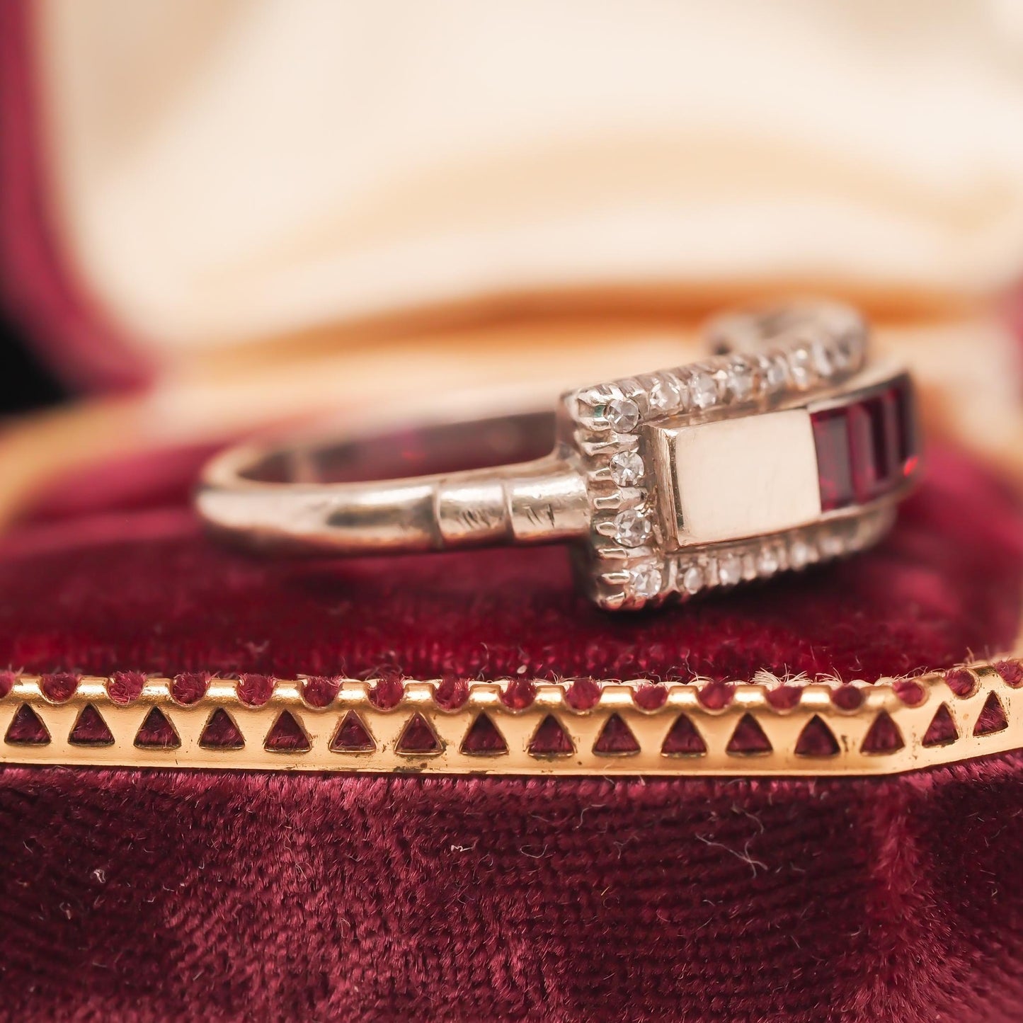 Vintage 18K White Gold Ruby and Diamond Wedding Band - VHK#500a