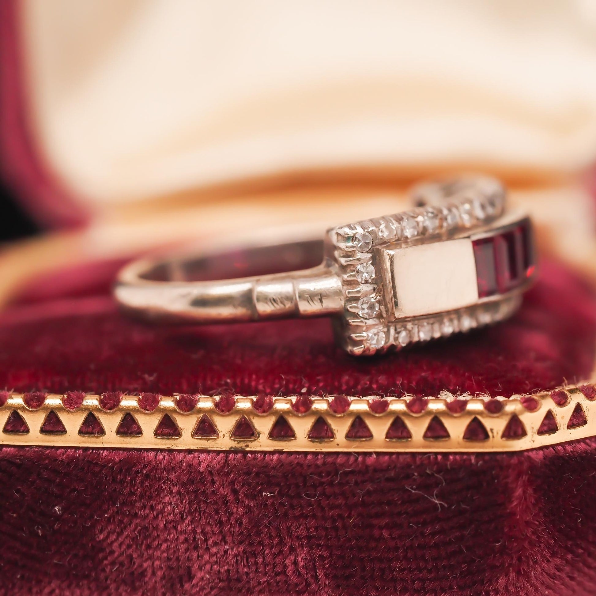 Vintage 18K White Gold Ruby and Diamond Wedding Band - VHK#500a