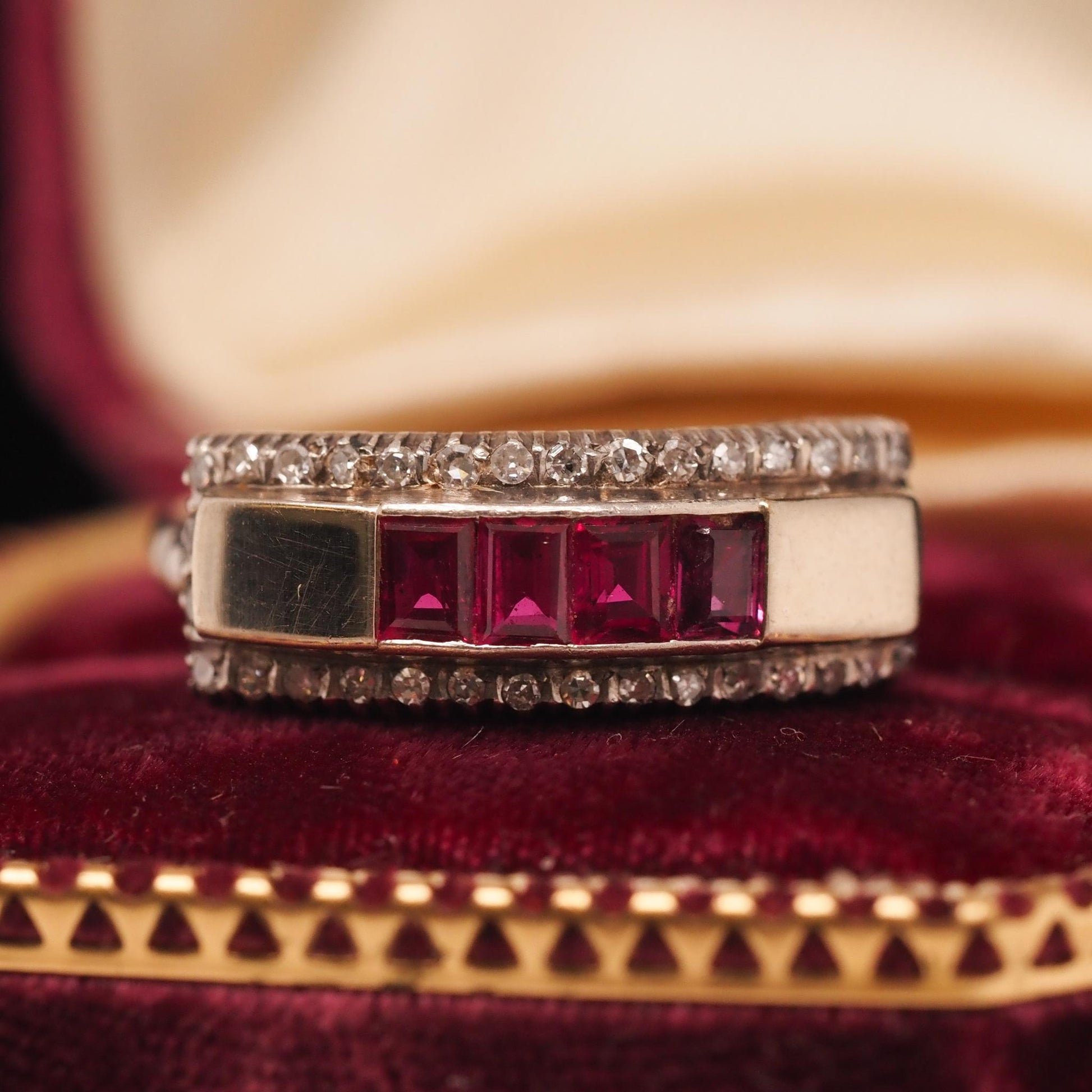Vintage 18K White Gold Ruby and Diamond Wedding Band - VHK#500a
