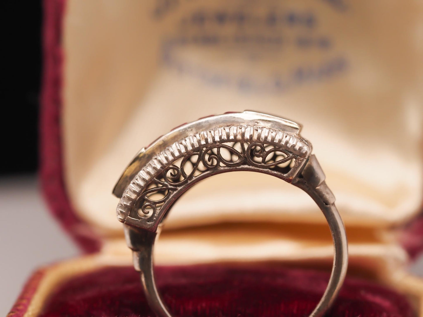 Vintage 18K White Gold Ruby and Diamond Wedding Band - VHK#500a