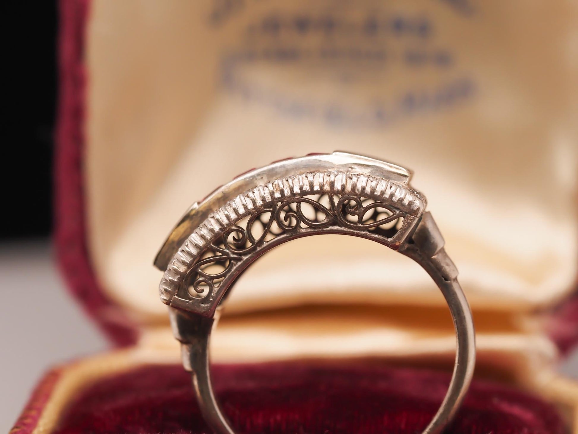 Vintage 18K White Gold Ruby and Diamond Wedding Band - VHK#500a