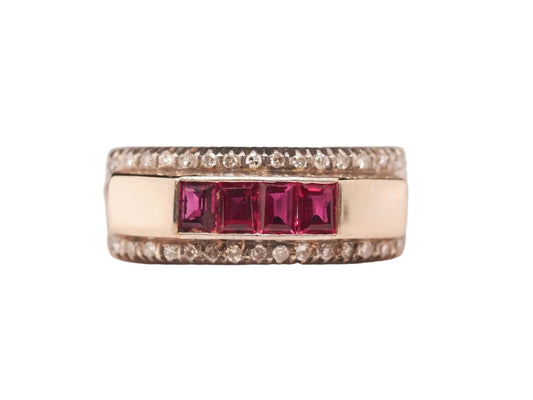 Vintage 18K White Gold Ruby and Diamond Wedding Band - VHK#500a