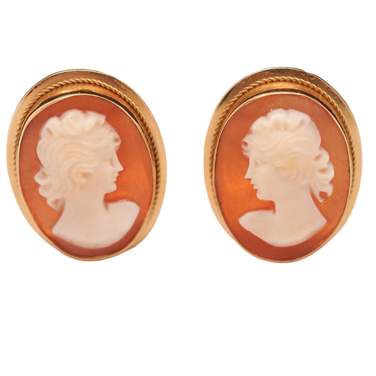Vintage 18K Yellow Gold Camero Earrings - VHK#633a