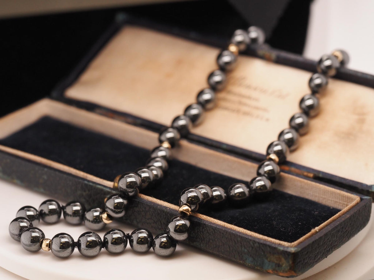 14K Yellow Gold Hematite Necklace and Bracelet Set - VHK#164a