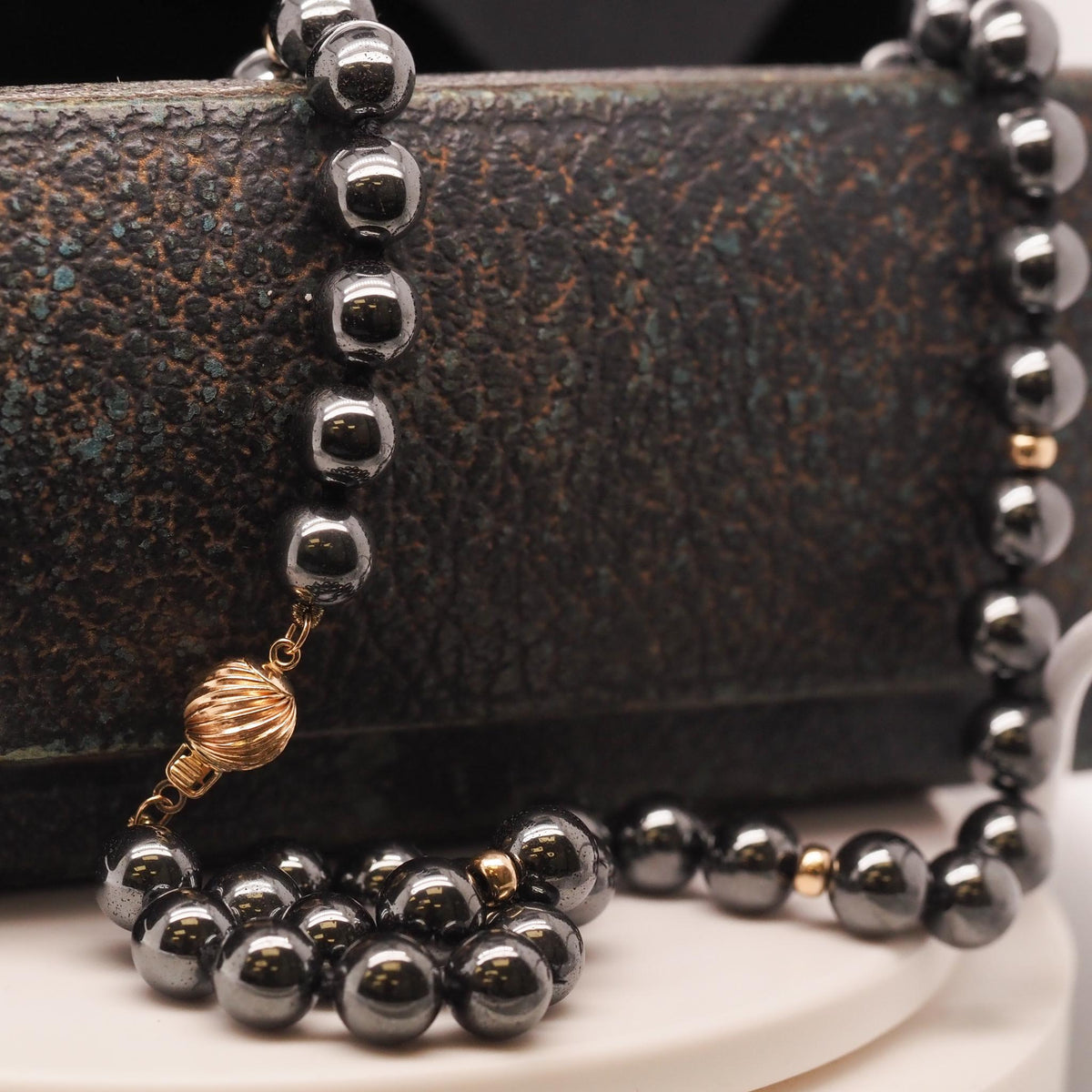 14K Yellow Gold Hematite Necklace and Bracelet Set - VHK#164a