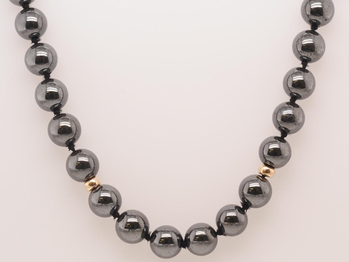 14K Yellow Gold Hematite Necklace and Bracelet Set - VHK#164a