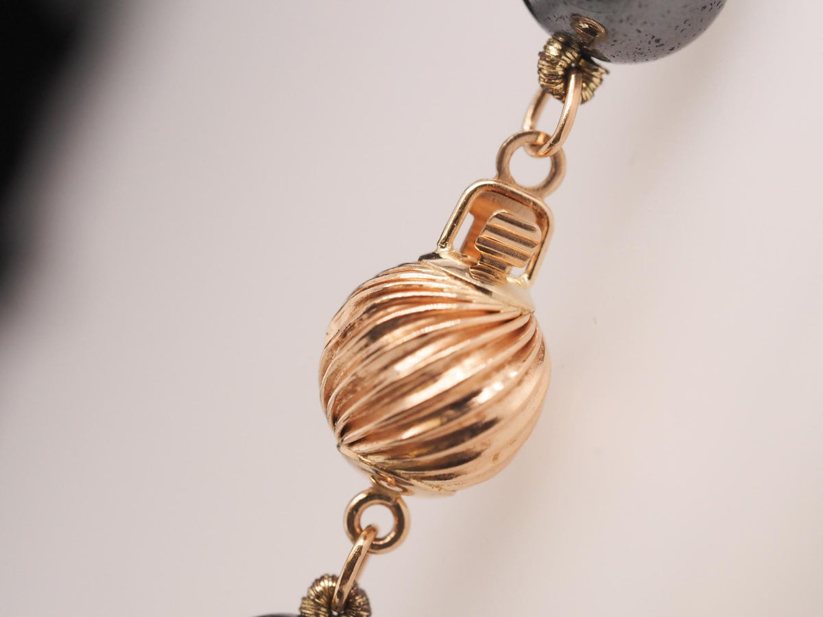 14K Yellow Gold Hematite Necklace and Bracelet Set - VHK#164a