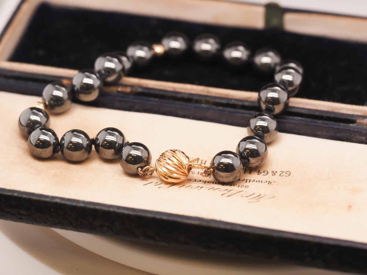 14K Yellow Gold Hematite Necklace and Bracelet Set - VHK#164a