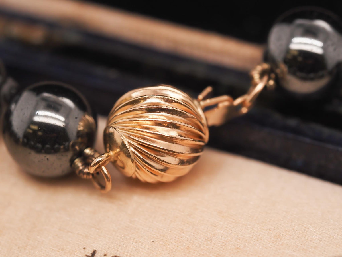14K Yellow Gold Hematite Necklace and Bracelet Set - VHK#164a