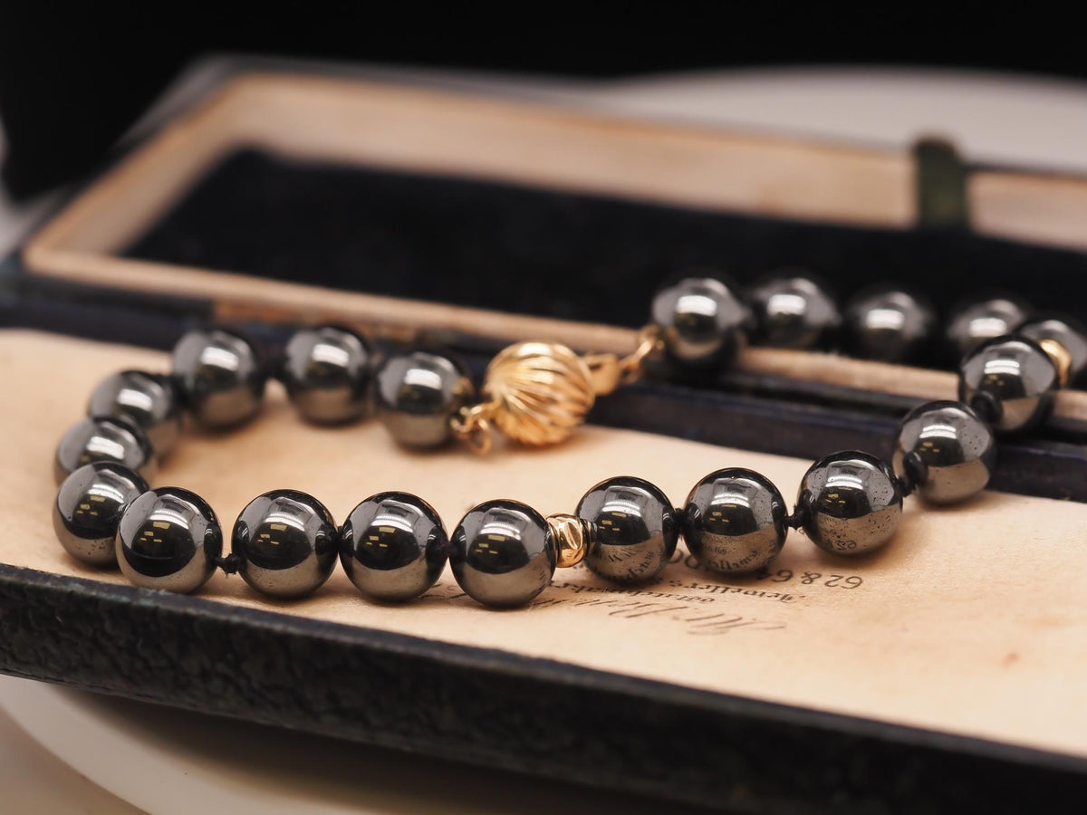 14K Yellow Gold Hematite Necklace and Bracelet Set - VHK#164a