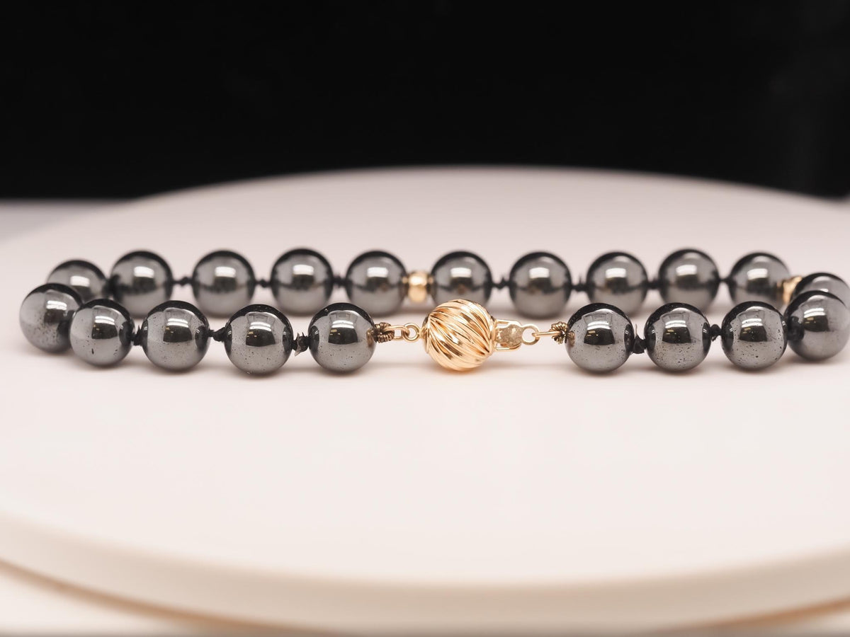 14K Yellow Gold Hematite Necklace and Bracelet Set - VHK#164a