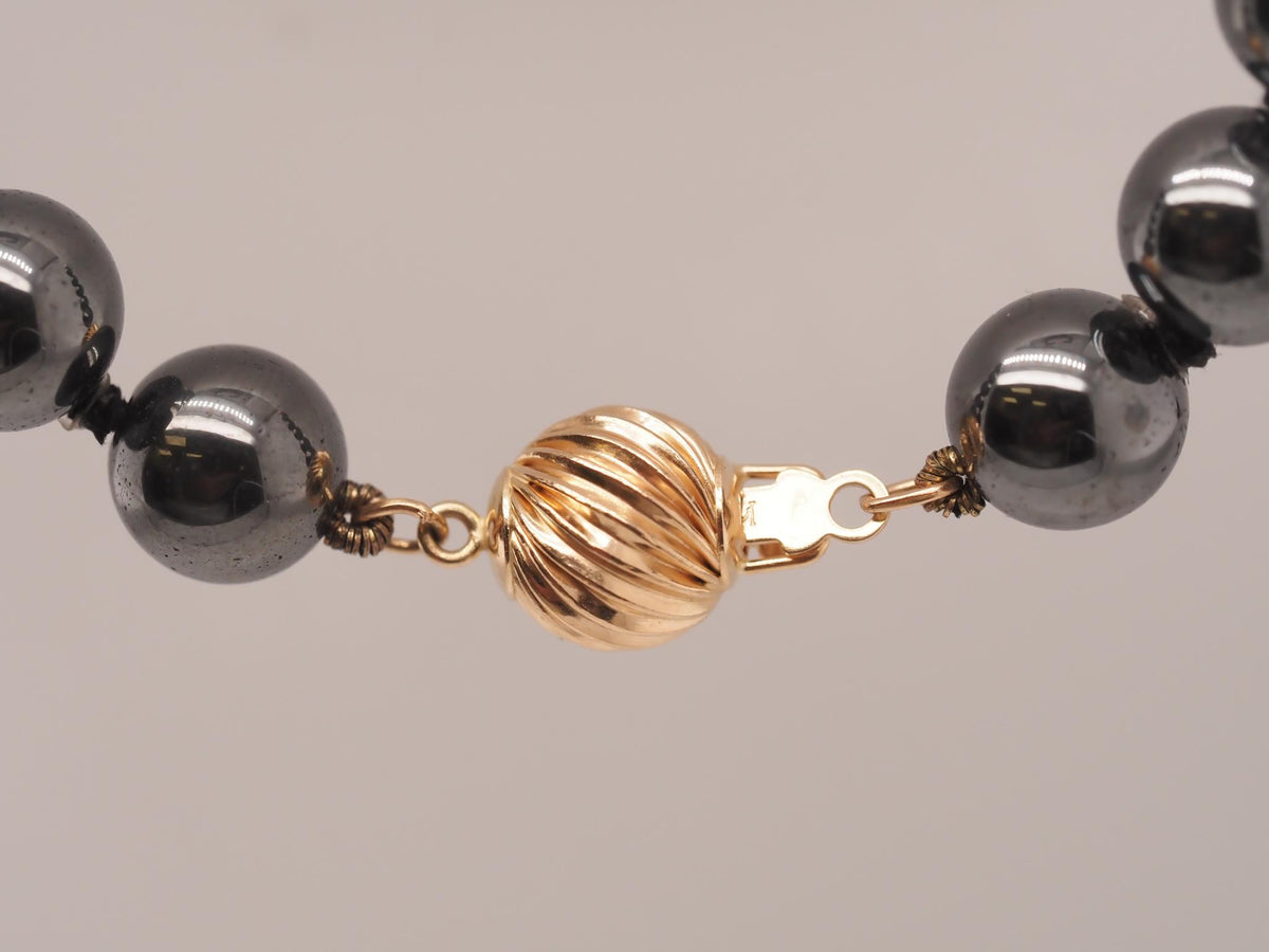 14K Yellow Gold Hematite Necklace and Bracelet Set - VHK#164a