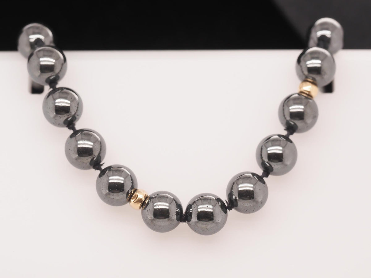 14K Yellow Gold Hematite Necklace and Bracelet Set - VHK#164a
