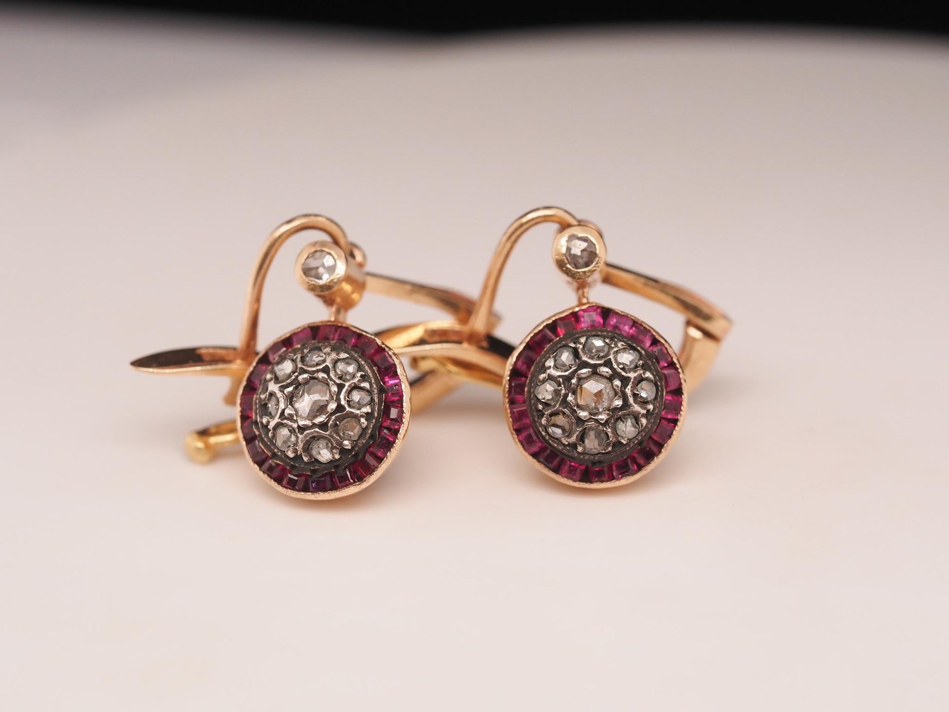Circa 1930s Art Deco Ruby and Rose Cut Diamond Earrings - VHK#507a