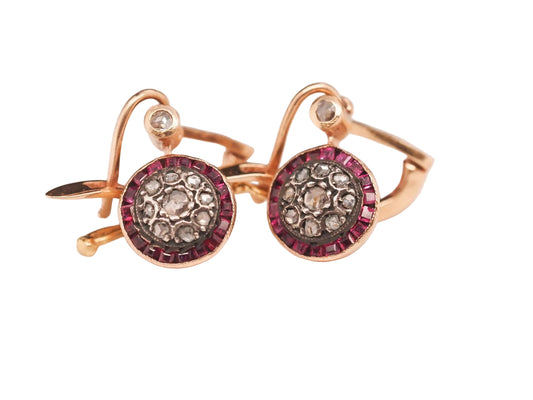 Circa 1930s Art Deco Ruby and Rose Cut Diamond Earrings - VHK#507a