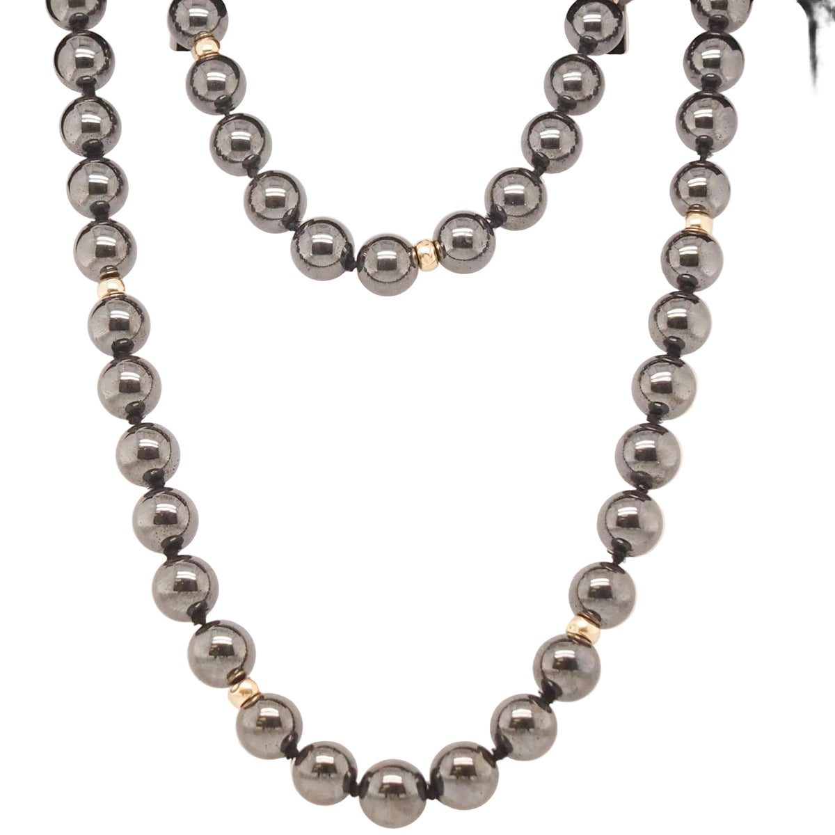 14K Yellow Gold Hematite Necklace and Bracelet Set - VHK#164a