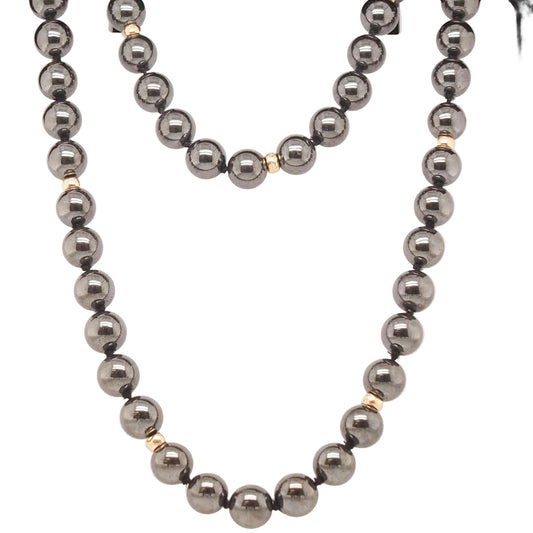 14K Yellow Gold Hematite Necklace and Bracelet Set - VHK#164a