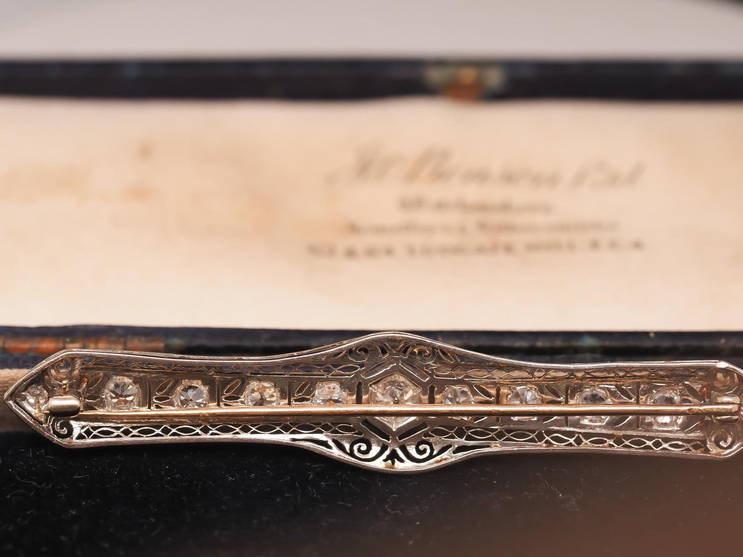 Circa 1930s Platinum Art Deco Filigree Old European Diamond Brooch and Pin - VHK
