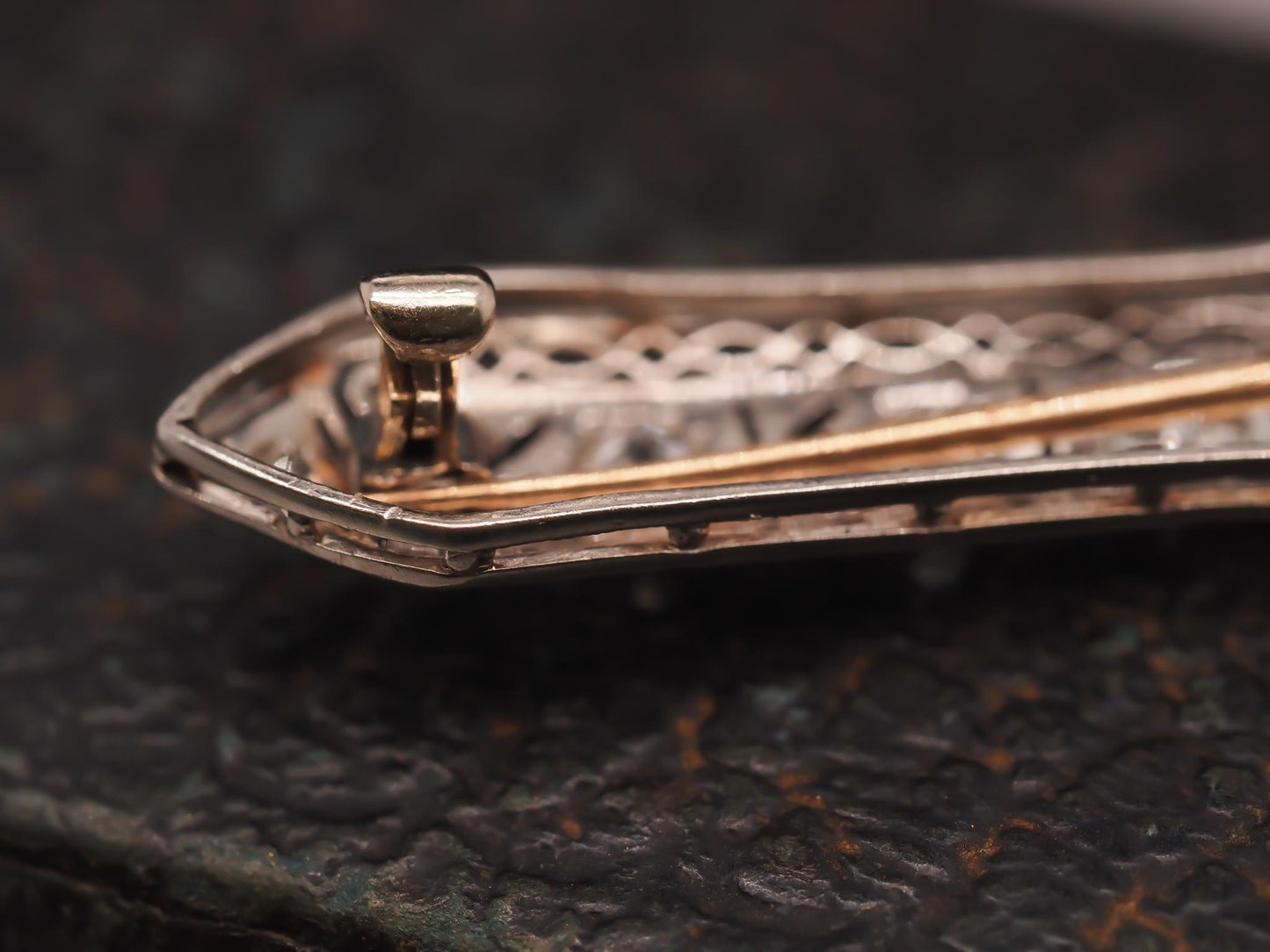 Circa 1930s Platinum Art Deco Filigree Old European Diamond Brooch and Pin - VHK