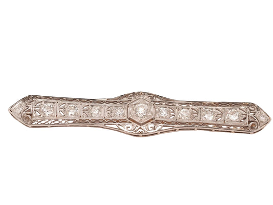 Circa 1930s Platinum Art Deco Filigree Old European Diamond Brooch and Pin - VHK
