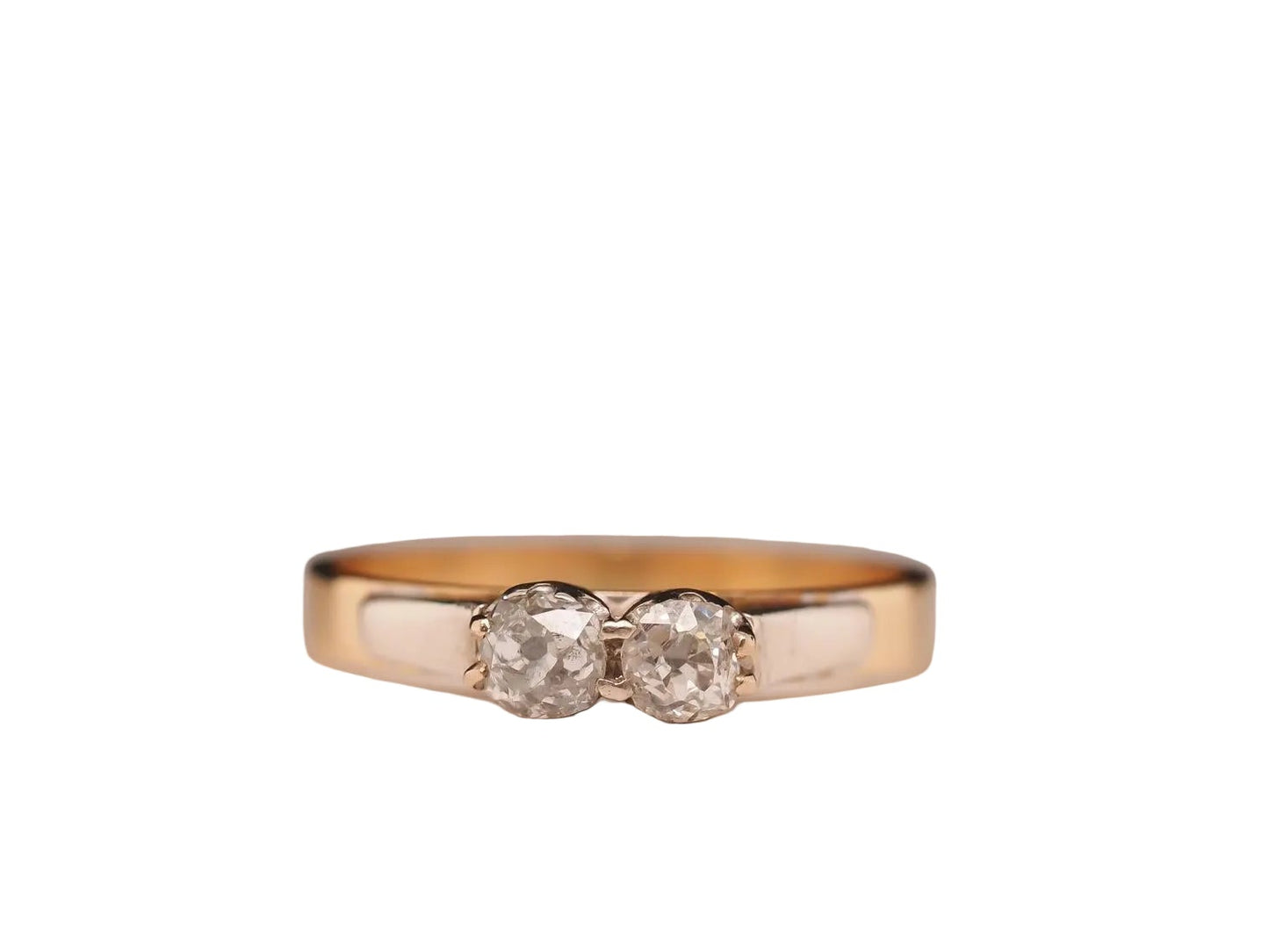 Edwardian 1900s 14K Yellow Gold Two Stone Old Mine Diamond Ring - VHK#603b