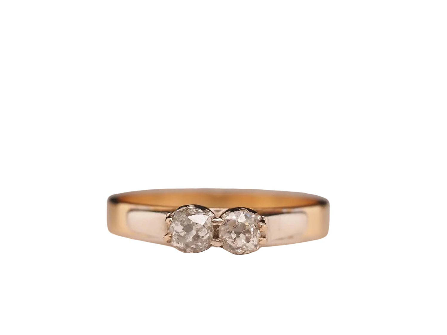 Edwardian 1900s 14K Yellow Gold Two Stone Old Mine Diamond Ring - VHK#603b