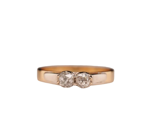 Edwardian 1900s 14K Yellow Gold Two Stone Old Mine Diamond Ring - VHK#603b